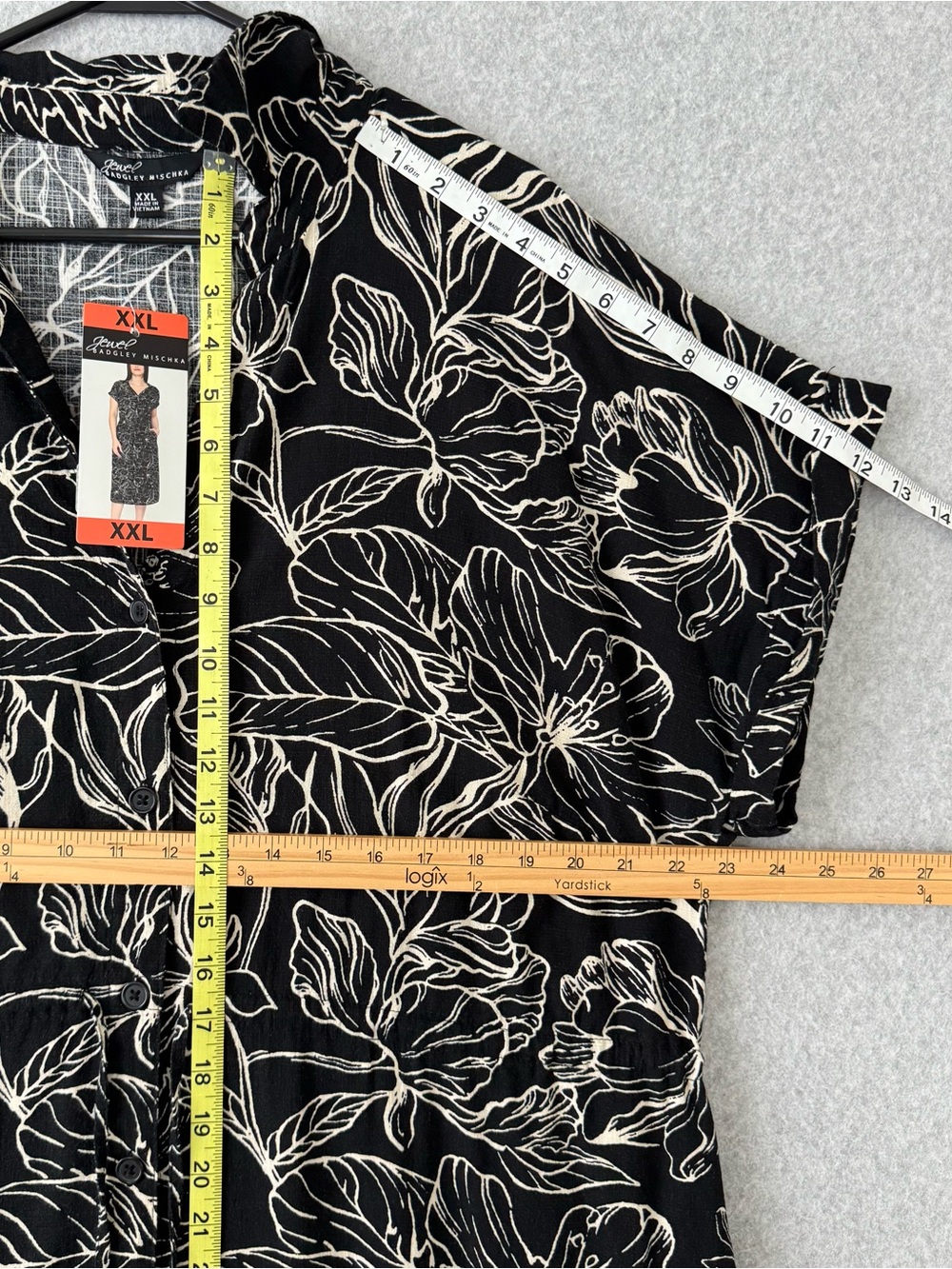 Badgley Mischka Jewel Womens Midi Dress XXL Black White Floral Short Sleeve READ - Picture 14 of 16